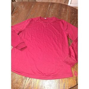 Large Red Long Sleeve Crew Neck Pullover Shirt Top Tee Tshirt